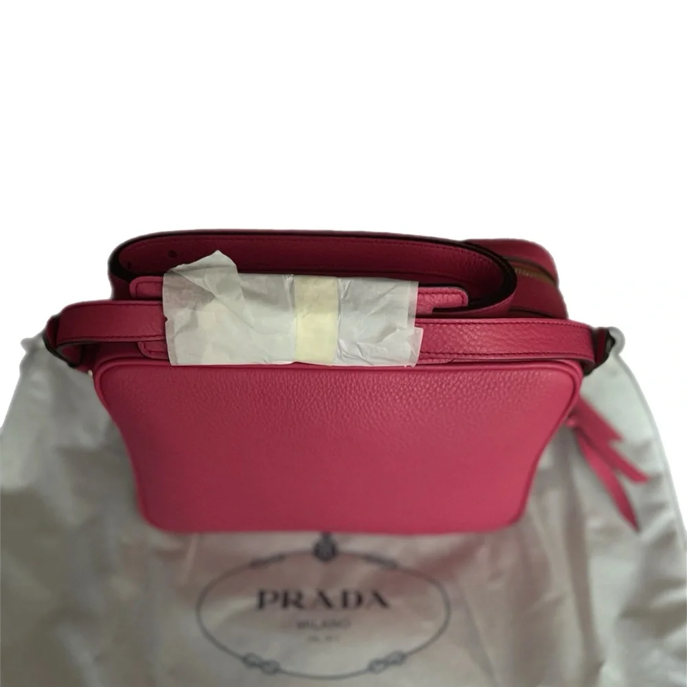 Authentic Prada Peonia Pink Vitello Phenix Leather Double Zip Crossbody …